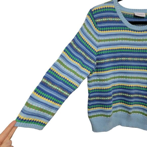 Liz Claiborne Fair Isle Sweater Villager 100% Cotton Large 626 - Picture 5 of 9